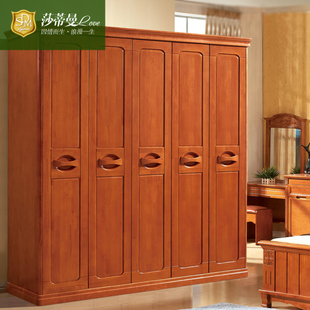 四門實木衣柜五門整體木質大衣櫥現代中式儲物橡木衣柜推拉門新品_家裝家飾/